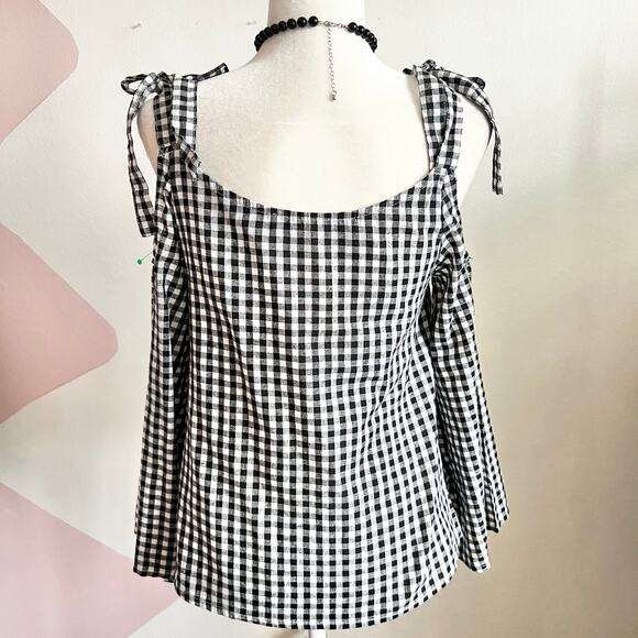 Black Gingham Top, Vintage Y2K 2000s Indie Sleaze Soft Grunge Small - Picture 3 of 7